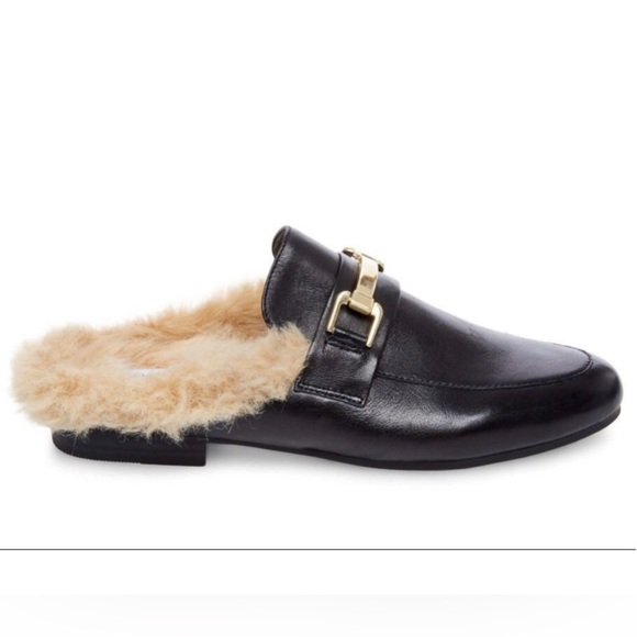 Steve Madden Shoes - Steve Madden • Khloe Black Leather Faux Fur Casual Loafer Size 11